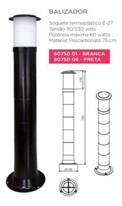 Imagem de Poste Balizador Luminária Casa Jardim 75Cm Branco Kit 5