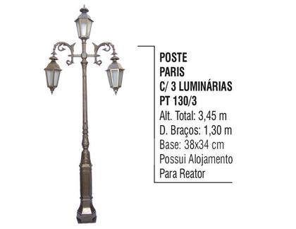 Imagem de Poste Colonial Paris para Jardim Alumínio 03 Luminária 3,45m