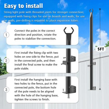 Imagem de Postes de luz String AHRLHR de 3 m de metal, pacote com 10 unidades ao ar livre