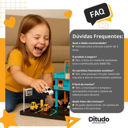 Imagem de Posto Gasolina Brinquedo Infantil 2 Andares Lava Rápido Carrinho Pista Rampa Oficina 4 Carros Kit Co