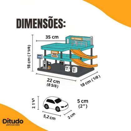 Imagem de Posto Gasolina Brinquedo Infantil 2 Andares Lava Rápido Carrinho Pista Rampa Oficina 4 Carros Kit Co