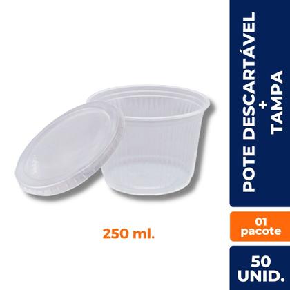 Imagem de Pote 250 Ml + Tampa Com 50 Descartável P/ Molho Sobremesa