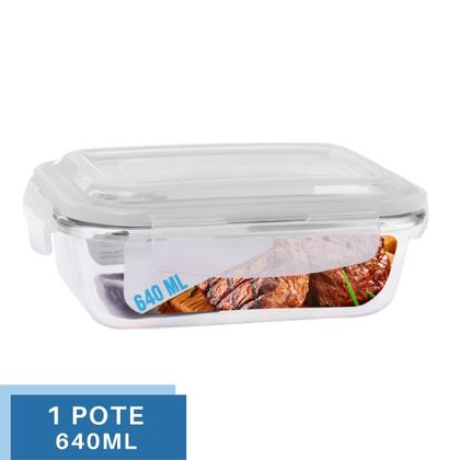 Imagem de Pote 640ml Vidro Hermético Marmita Tampa 4 Travas Alimentos
