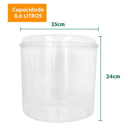 Imagem de Pote Acrílico Redondo com Tampa 8,6 Litros + Concha 600ml