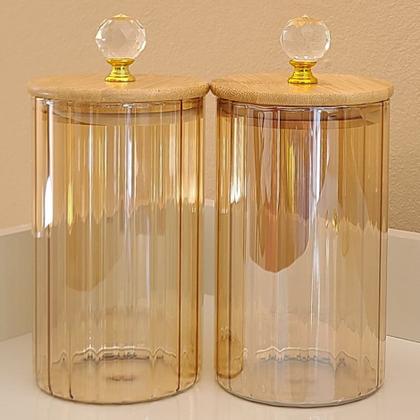Imagem de Pote Ambar Canelado de Vidro com Tampa Bambu CRISTAL 750ML cozinha porta tempero