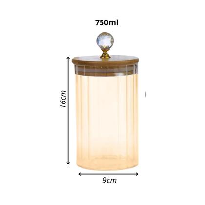 Imagem de Pote Ambar Canelado de Vidro com Tampa Bambu CRISTAL 750ML cozinha porta tempero