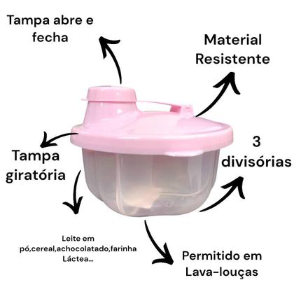 Imagem de Pote Armazenar Leite Dosador Leite Em Pó Com 3 Divisórias