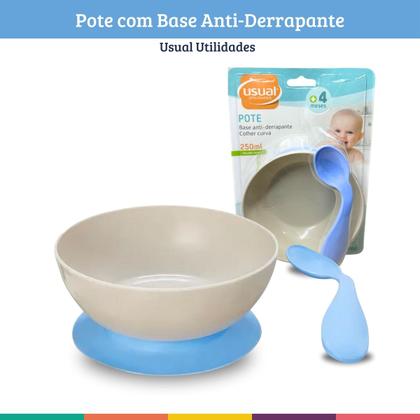 Imagem de Pote com Base Antiderrapante e Colher Azul Usual Utilidades