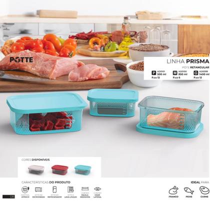 Imagem de Pote com Tampa Vasilha 1,4L Mantimentos Alimentos Potte Premium Freezer Retangular G