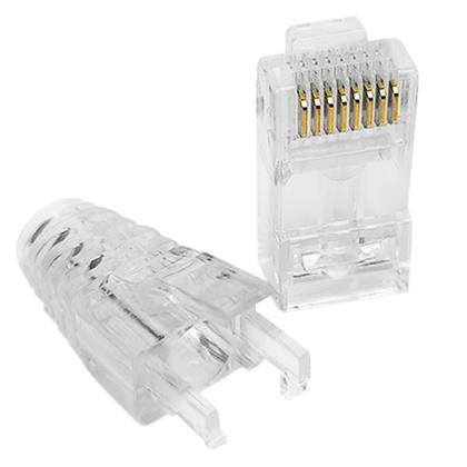 Imagem de Pote Conector Macho Plug RJ45 Cat6 de Passagem EZ Crimp 50pçs + Capa RJ45 Snap in com Trava Transparente 50pçs - Pier