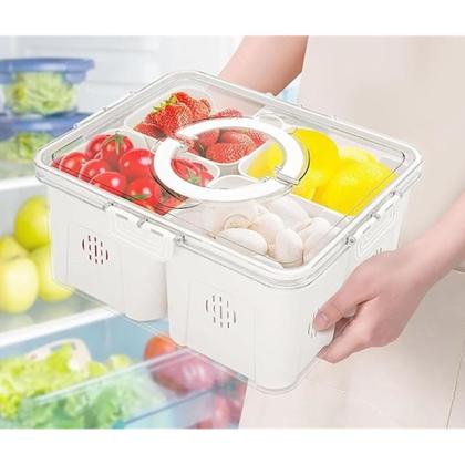 Imagem de Pote Cozinha Organizador de Geladeira Multiuso Hermético Com Tampa e Alça 4 Compartimentos