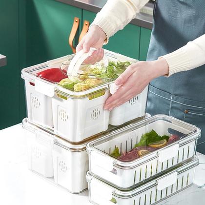 Imagem de Pote Cozinha Organizador de Geladeira Multiuso Hermético Com Tampa e Alça 4 Compartimentos