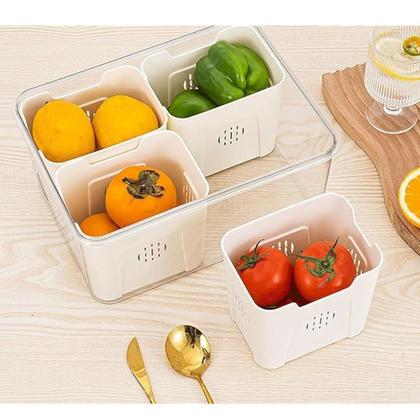 Imagem de Pote Cozinha Organizador de Geladeira Multiuso Hermético Com Tampa e Alça 4 Compartimentos