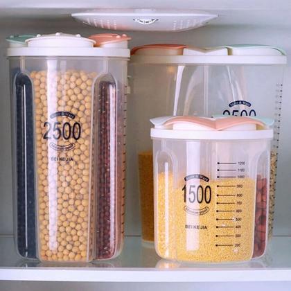 Imagem de Pote de Plástico Divisórias Transparente Cozinha Alimentos Dia das Mães Arroz Feijão Macarrão Café Açúcar Farinha Armário Lavanderia