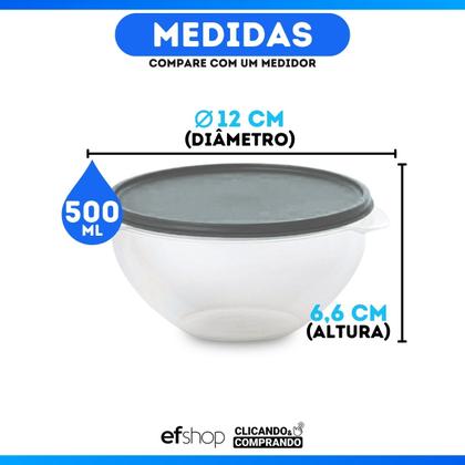 Imagem de Pote de Plástico Hermético 500ml Marmita C/ Tampa Bowl Redondo Tijela Vasilha Alimentos