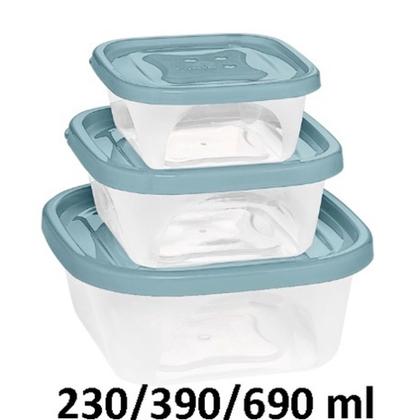 Imagem de Pote de Plastico Quadrado com Tampa Colors 3 Pecas Pmg (230 390 690ml) - Jaguar