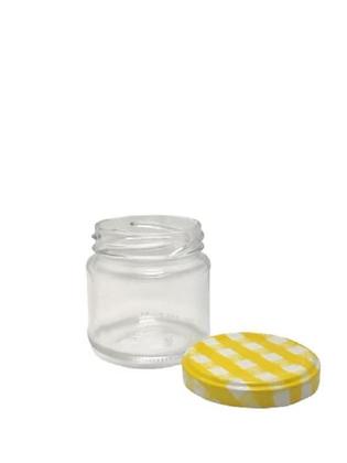 Imagem de Pote De Vidro 150 Ml Com Tampa Xadrez Amarela - 24 Unidades