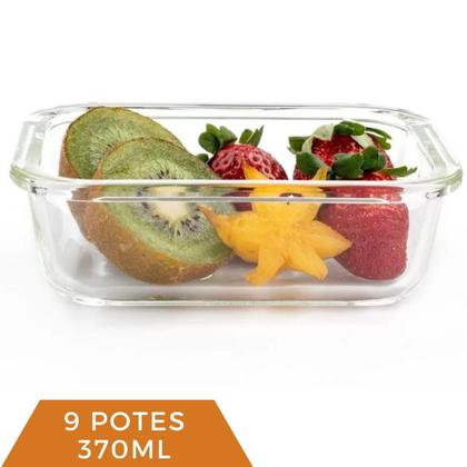 Imagem de Pote de Vidro 370ML Vai ao Forno Microondas C/Tampa 9 Unidade