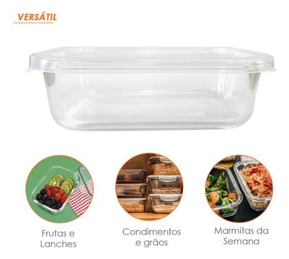 Imagem de Pote de Vidro 640ml com Tampa Retangular  Ideal para Geladeira, Freezer e Microondas