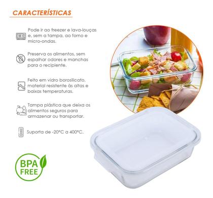 Imagem de Pote de Vidro 640ml com Tampa Retangular  Ideal para Geladeira, Freezer e Microondas