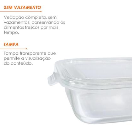 Imagem de Pote de Vidro 640ml com Tampa Retangular  Ideal para Geladeira, Freezer e Microondas