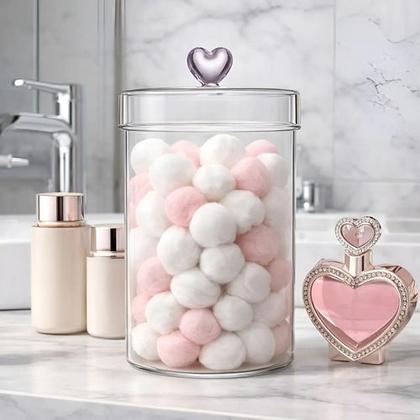 Imagem de Pote de Vidro Borossilicato 1100ml com Tampa Encaixe e Puxador Coração Rosa Transparente