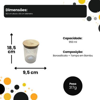 Imagem de Pote de Vidro Borossilicato com Tampa de Bambu 950 ml