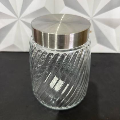 Imagem de Pote de vidro canelado com tampa de inox para mantimentos alimentos de cozinha decorativo 1,2 litro café açúcar biscoito