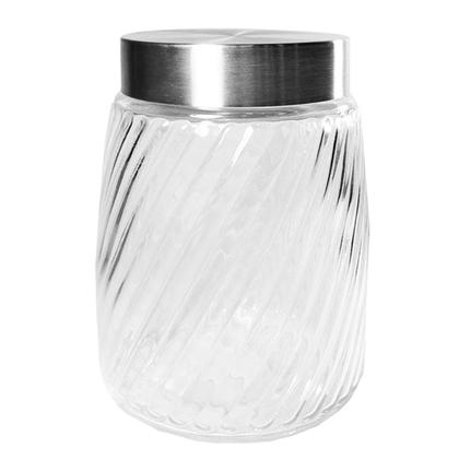 Imagem de Pote de vidro canelado com tampa de inox para mantimentos alimentos de cozinha decorativo 1,2 litro café açúcar biscoito