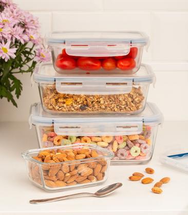 Imagem de Pote De Vidro Com Tampa Hermética Vasilha Retangular 1000ml