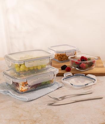 Imagem de Pote De Vidro Com Tampa Hermética Vasilha Retangular 1000ml