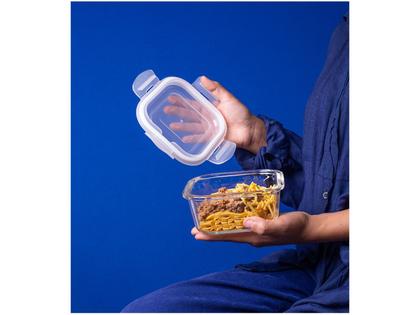 Imagem de Pote de Vidro com Tampa Transparente Quadrado Raso - 520ml