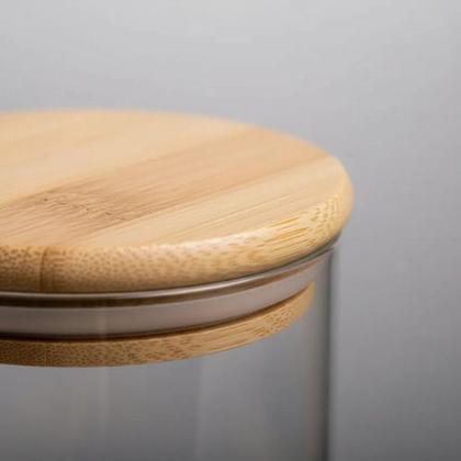 Imagem de Pote De Vidro Hermético 1,2L Tampa Bambu Sleek Redondo Porta Alimentos Mantimentos