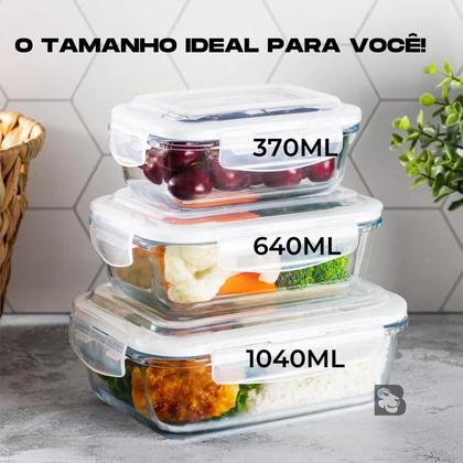 Imagem de Pote De Vidro Hermético Retangular Para Marmita Mantimentos Com Tampa Para Microondas Forno Freezer