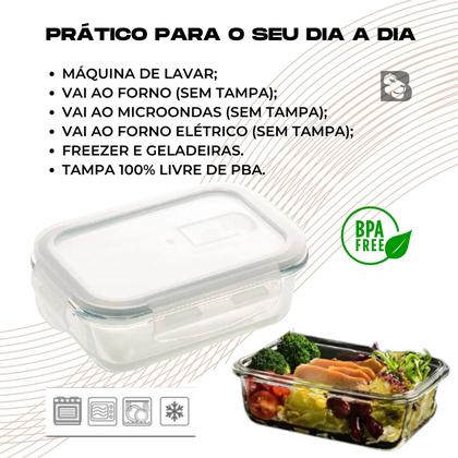 Imagem de Pote De Vidro Hermético Retangular Para Marmita Mantimentos Com Tampa Para Microondas Forno Freezer