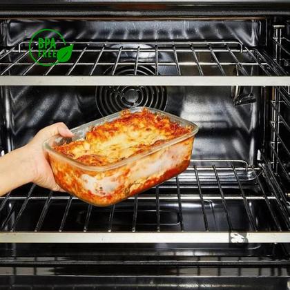 Imagem de Pote De Vidro Hermético Retangular Para Marmita Mantimentos Com Tampa Para Microondas Forno Freezer