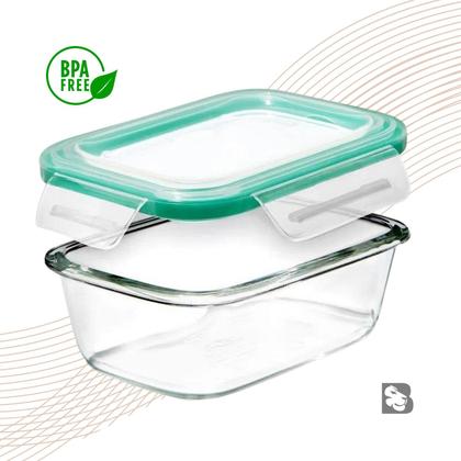 Imagem de Pote De Vidro Hermético Retangular Para Marmita Mantimentos Com Tampa Para Microondas Forno Freezer
