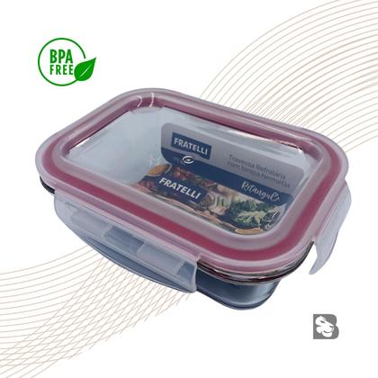 Imagem de Pote De Vidro Hermético Retangular Para Marmita Mantimentos Com Tampa Para Microondas Forno Freezer