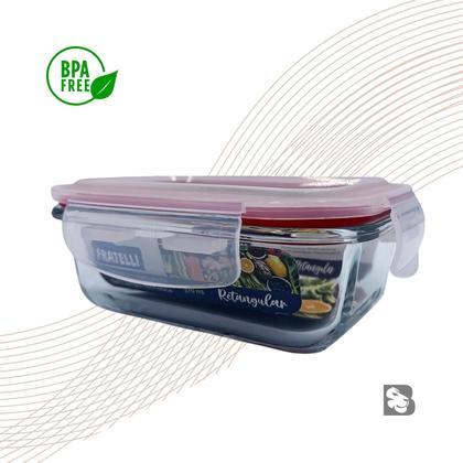 Imagem de Pote De Vidro Hermético Retangular Para Marmita Mantimentos Com Tampa Para Microondas Forno Freezer