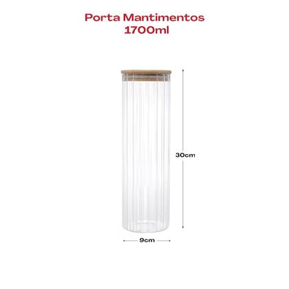 Imagem de Pote de Vidro Mantimento 1700 ML Canelado Tampa de Bambu