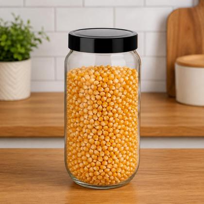 Imagem de Pote De Vidro Para Condimentos com Tampa Preta 1000ML