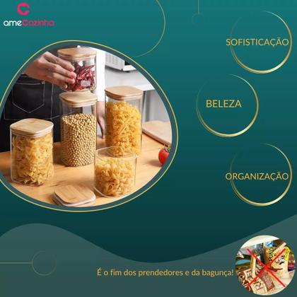 Imagem de Pote De Vidro Quadrado Com Tampa Pote Hermético Bambu - 4un