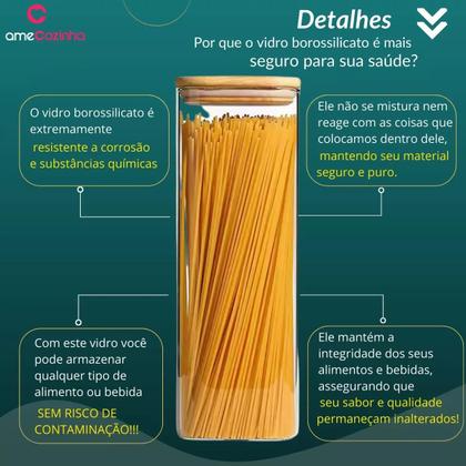 Imagem de Pote De Vidro Quadrado Com Tampa Pote Hermético Bambu - 4un