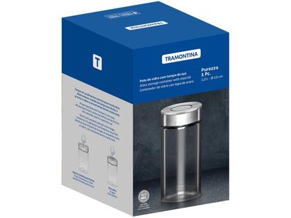 Imagem de Pote de Vidro Tramontina Purezza com Tampa de Aço Inox 10 cm 1 L