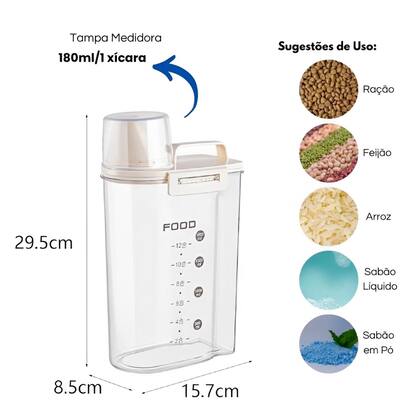 Imagem de Pote Hermético 2500ml C/ Medidor Bico Dosador Acrílico Grãos