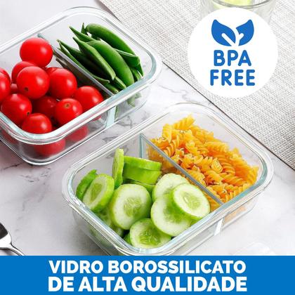 Imagem de Pote Hermetico 640 ml Vasilha Vidro Retangular Marmita Vedação Divisoria  9761 - Mimo Style