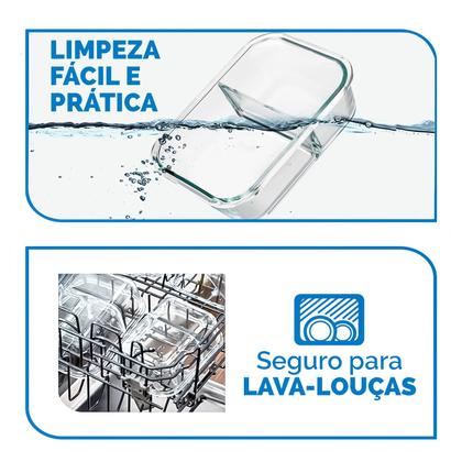 Imagem de Pote Hermetico 640 ml Vasilha Vidro Retangular Marmita Vedação Divisoria  9761 - Mimo Style