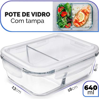 Imagem de Pote Hermetico 640 ml Vasilha Vidro Retangular Marmita Vedação Divisoria  9761 - Mimo Style