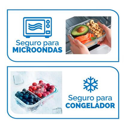 Imagem de Pote Hermetico 640 ml Vasilha Vidro Retangular Marmita Vedação Divisoria  9761 - Mimo Style