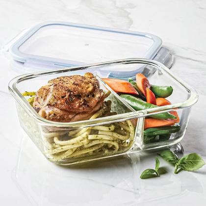 Imagem de Pote Hermetico 640 ml Vasilha Vidro Retangular Marmita Vedação Divisoria  9761 - Mimo Style